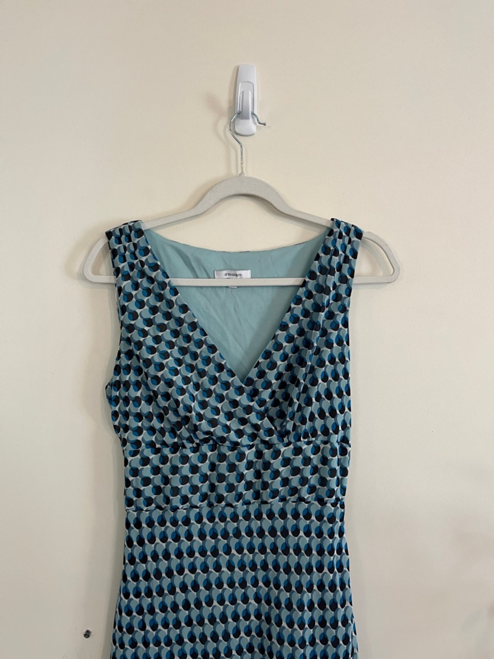 Vintage Dressbarn‎ Y2K Blue Dress Flutter Fairy Surplice Babydoll Geometric Mod - Picture 4 of 7